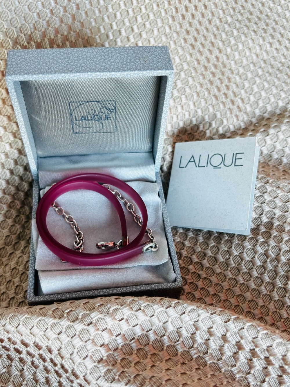NWT - Lalique Plum Silicone Necklace with Silver Chain Accent